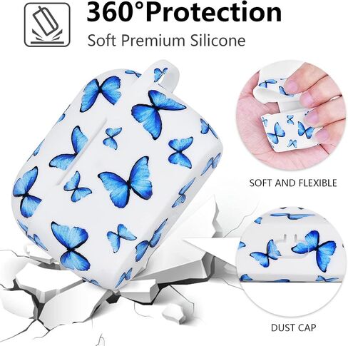 AirPods Pro Case AIRSPO Cute AirPods Pro Case Cover for AirPods Pro Printed Silicone Protective Skin for Women, Girls with Bracelet Keychain/Accessories (Blue/Butterfly) in Saudi Arabia