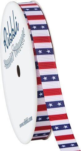 شريط Ribbli Grosgrain Stars & Red White Navy Stripes، أحمر/أبيض/كحلي، 3/8 بوصة × 10 ياردة، شريط وطني، يستخدم في يوم الذكرى، الرابع من يوليو، يوم الرئيس، يوم المحاربين القدامى، ديكورات الولايات المتحدة الأمريكية in Saudi Arabia