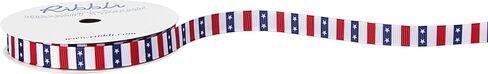 شريط Ribbli Grosgrain Stars & Red White Navy Stripes، أحمر/أبيض/كحلي، 3/8 بوصة × 10 ياردة، شريط وطني، يستخدم في يوم الذكرى، الرابع من يوليو، يوم الرئيس، يوم المحاربين القدامى، ديكورات الولايات المتحدة الأمريكية in Saudi Arabia