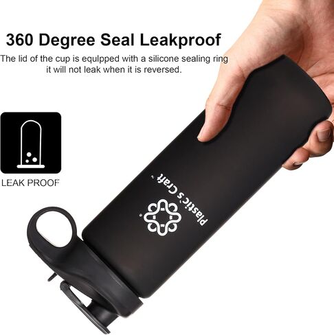 32oz Spill Proof Sports Water Bottle - Tritan Flip Straw Water Bottle - Reusable Bottle with Time Marker, BPA free - Motivational Water Bottle, 1 liter Water Bottles - Wide Mouth Water Bottle (Black) in Saudi Arabia