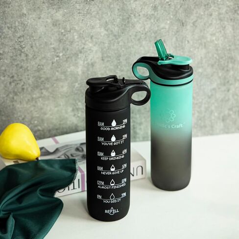 32oz Spill Proof Sports Water Bottle - Tritan Flip Straw Water Bottle - Reusable Bottle with Time Marker, BPA free - Motivational Water Bottle, 1 liter Water Bottles - Wide Mouth Water Bottle (Black) in Saudi Arabia