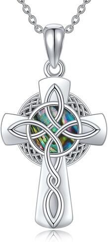 ONEFINITY Cross Necklace for Women Sterling Silver Celtic Cross Witches Knot Pendant Necklace Abalone Shell Cross Jewelry for Women Girls in Kuwait