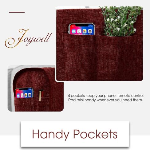أغطية مسند الذراع من الكتان من Joywell لغرفة المعيشة، واقي ذراع الأريكة المضاد للانزلاق للكلاب والقطط والحيوانات الأليفة، غطاء منزلق للكرسي مع 4 جيوب للتحكم عن بعد في التلفزيون، والهاتف، قطعة واحدة، عنابي in Kuwait
