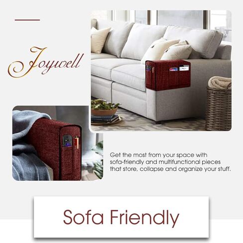 أغطية مسند الذراع من الكتان من Joywell لغرفة المعيشة، واقي ذراع الأريكة المضاد للانزلاق للكلاب والقطط والحيوانات الأليفة، غطاء منزلق للكرسي مع 4 جيوب للتحكم عن بعد في التلفزيون، والهاتف، قطعة واحدة، عنابي in Kuwait