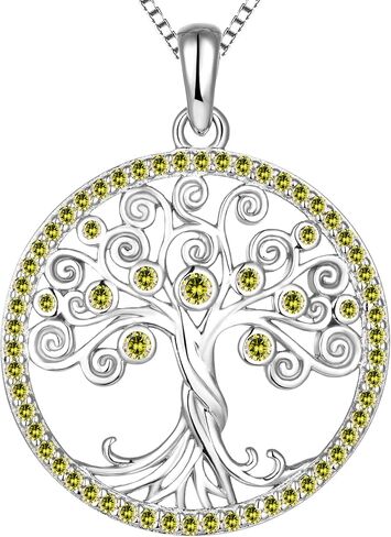 YL Tree Necklace Sterling Silver Tree of Life Pendant Round Halo Gemstone Family Giving Jewelry in Kuwait