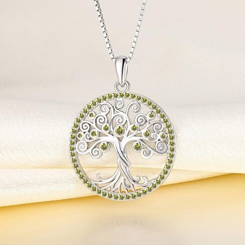 YL Tree Necklace Sterling Silver Tree of Life Pendant Round Halo Gemstone Family Giving Jewelry in Kuwait