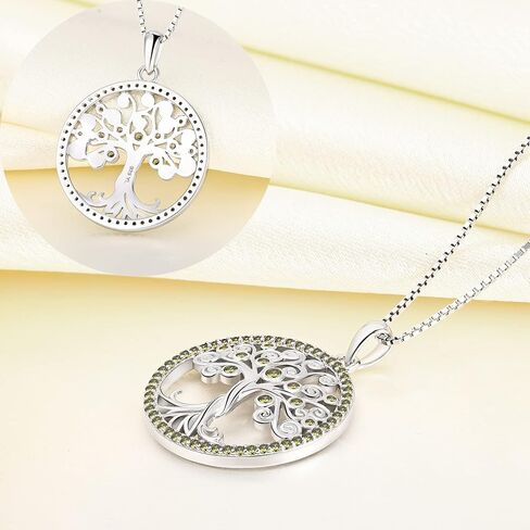 YL Tree Necklace Sterling Silver Tree of Life Pendant Round Halo Gemstone Family Giving Jewelry in Kuwait