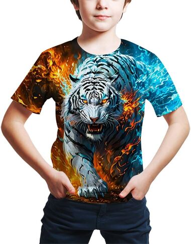 FiveEarl Kids Print 3D Tiger Head Tees Shirts for Youth Boys Girls 4-14 Years in Kuwait
