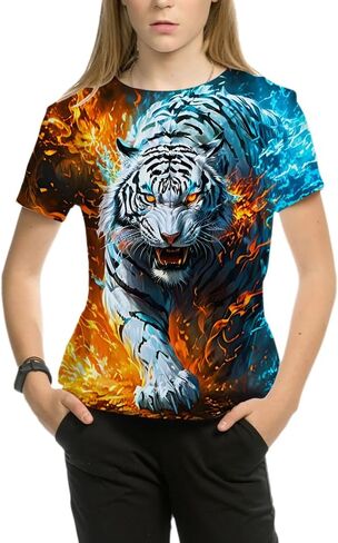 FiveEarl Kids Print 3D Tiger Head Tees Shirts for Youth Boys Girls 4-14 Years in Kuwait