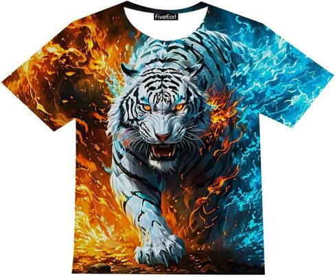 FiveEarl Kids Print 3D Tiger Head Tees Shirts for Youth Boys Girls 4-14 Years in Kuwait