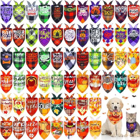 60 Pcs Fall Plaid Dog Bandanas Bulk Thanksgiving Dog Triangle Scarf Holiday Dog Bibs Puppy Bandanas Pet Costume Adjustable Outfit Washable Kerchief for Small to Medium Pet in Saudi Arabia