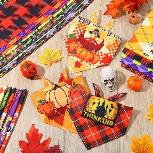 60 Pcs Fall Plaid Dog Bandanas Bulk Thanksgiving Dog Triangle Scarf Holiday Dog Bibs Puppy Bandanas Pet Costume Adjustable Outfit Washable Kerchief for Small to Medium Pet in Saudi Arabia