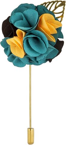 Knighthood Lapel Pin Flowers for Men Suits Bunch Flower with Golden Leaf Badge Coat Suit Wedding Gift Party Shirt Accessories (Emerald Green Yellow & Black) in Saudi Arabia