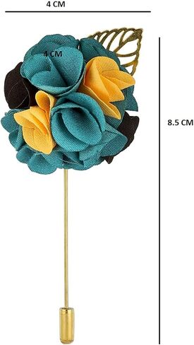 Knighthood Lapel Pin Flowers for Men Suits Bunch Flower with Golden Leaf Badge Coat Suit Wedding Gift Party Shirt Accessories (Emerald Green Yellow & Black) in Saudi Arabia