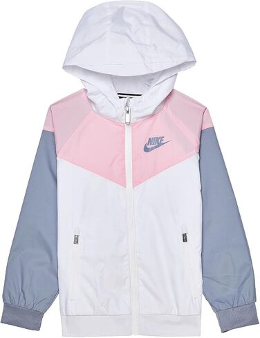 جاكيت Windrunner للفتيات من Nike (الأطفال الصغار/الأطفال الصغار) أبيض/وردي 6X للأطفال الصغار in Saudi Arabia