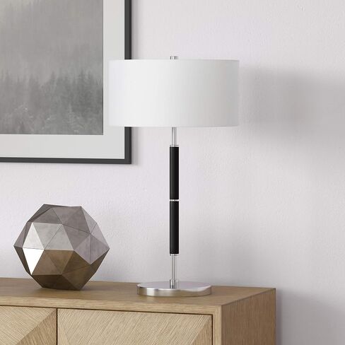 Henn&Hart 2-Light Floor Lamp with Fabric Shade in Matte White/Polished Nickel/White, Floor Lamp for Home Office, Bedroom, Living Room in Saudi Arabia