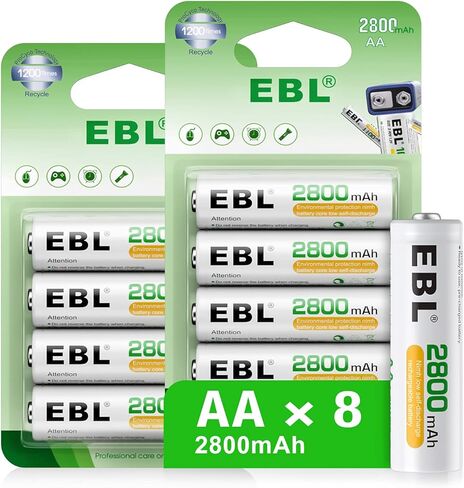 بطاريات EBL قابلة لإعادة الشحن AA 1.2 فولت 2800 مللي أمبير في الساعة بطارية Ni-MH AA مشحونة مسبقًا، حزمة بيع بالتجزئة جديدة، حزمة من 8 in Kuwait