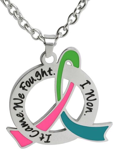 قتال مثل فتاة جاءت. قاتلنا. انا ربحت. قلادة الناجين بشريط التوعية (ستانلس ستيل) in Kuwait