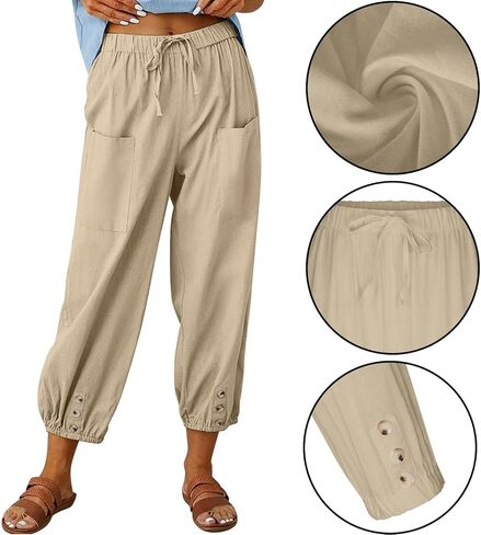 سروال كابري حريمي كاجوال برباط مع جيوب وواسع وواسع الساق وسروال شاطئ قصير صيفي in Kuwait