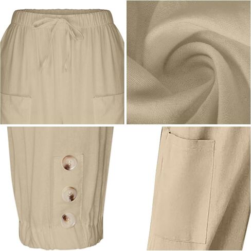 سروال كابري حريمي كاجوال برباط مع جيوب وواسع وواسع الساق وسروال شاطئ قصير صيفي in Kuwait