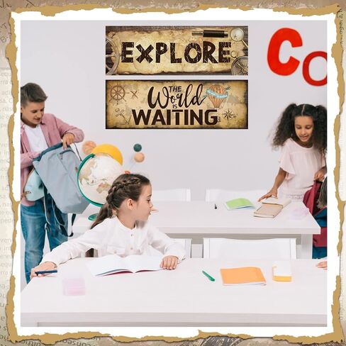 2 Pcs Retro Map Theme Banner and Poster for Teachers Diversity Posters for Classroom Inclusive Classroom Decor for Bulletin Board Elementary Pre Middle High School Wall Sign, 38.4 x 13.3 Inch in Saudi Arabia