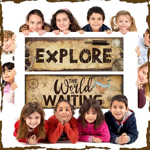 2 Pcs Retro Map Theme Banner and Poster for Teachers Diversity Posters for Classroom Inclusive Classroom Decor for Bulletin Board Elementary Pre Middle High School Wall Sign, 38.4 x 13.3 Inch in Saudi Arabia