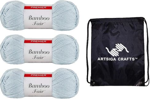 Premier Yarns Bamboo Fair Dove 1077-05 (3-Skeins - Same Dye Lot) DK Light Worsted #3 Rayon of Bamboo Yarn for Crocheting and Knitting - Bundle with 1 Artsiga Crafts Project Bag in Saudi Arabia