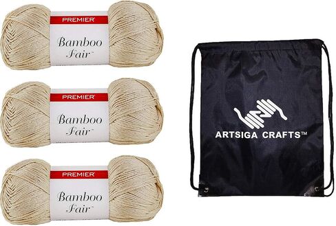 Premier Yarns Bamboo Fair Dove 1077-05 (3-Skeins - Same Dye Lot) DK Light Worsted #3 Rayon of Bamboo Yarn for Crocheting and Knitting - Bundle with 1 Artsiga Crafts Project Bag in Saudi Arabia