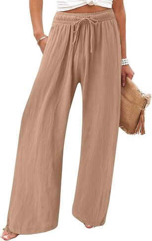 utcoco Wide Leg Linen Pants for Women Casual Loose Fit High Waisted Pants with Drawstrings in Saudi Arabia
