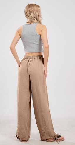 utcoco Wide Leg Linen Pants for Women Casual Loose Fit High Waisted Pants with Drawstrings in Saudi Arabia