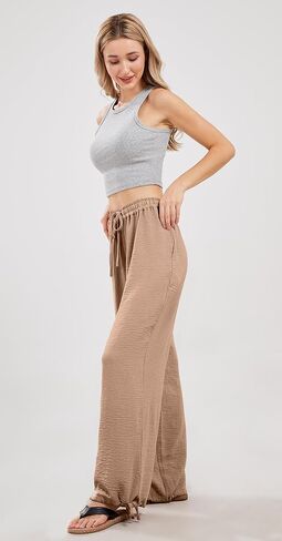 utcoco Wide Leg Linen Pants for Women Casual Loose Fit High Waisted Pants with Drawstrings in Saudi Arabia
