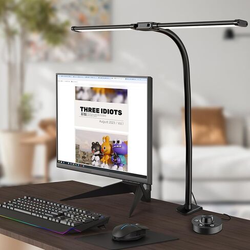 Desk Lamps for Home Office, 24W Ultra Bright Double Head Architect Task Lamp with Clamp, Desktop Stepless Dimmer 50 Lighting Modes Adjustable Flexible Gooseneck Table Light in Saudi Arabia