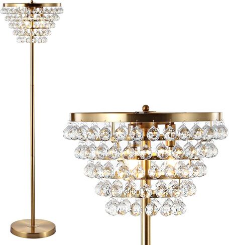 JONATHAN Y JYL9005B Jemma 60" Crystal/Metal LED Floor Lamp, Contemporary, Modern, Transitional, Elegant, Office, Living Room, Family Room, Dining Room, Bedroom, Hallway, Foyer, Brass Gold/Clear in Saudi Arabia