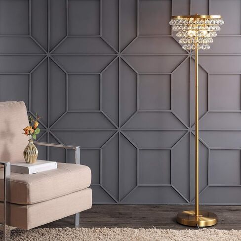 JONATHAN Y JYL9005B Jemma 60" Crystal/Metal LED Floor Lamp, Contemporary, Modern, Transitional, Elegant, Office, Living Room, Family Room, Dining Room, Bedroom, Hallway, Foyer, Brass Gold/Clear in Saudi Arabia