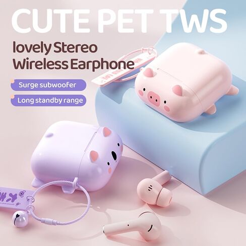 True Wireless Green Cute Earbuds Bluetooth Kawaii Headphones for Girls Small Mini Tiny Ear Buds for Kids Noise Cancelling Earbuds TWS Earphones Kids Wireless Earbuds for iPhone Android in Kuwait