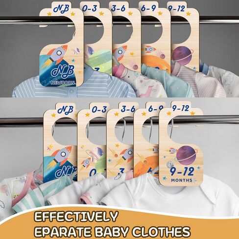 Baby Wardrobe Dividers Clothes Organizer - Set of 8 Rocket Space Wood Reversible Baby Clothing Size Hanger Organizers Perfect for Kids Room Decor from Newborn to 24 Months in Saudi Arabia