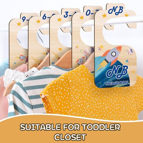 Baby Wardrobe Dividers Clothes Organizer - Set of 8 Rocket Space Wood Reversible Baby Clothing Size Hanger Organizers Perfect for Kids Room Decor from Newborn to 24 Months in Saudi Arabia