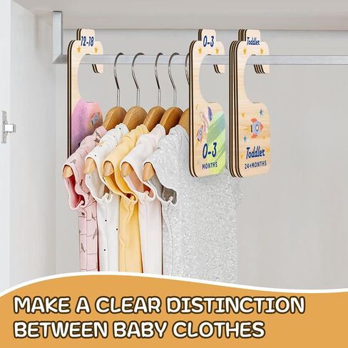 Baby Wardrobe Dividers Clothes Organizer - Set of 8 Rocket Space Wood Reversible Baby Clothing Size Hanger Organizers Perfect for Kids Room Decor from Newborn to 24 Months in Saudi Arabia