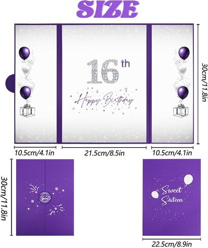 Crenics Sweet 16 زينة عيد الميلاد، بديل كتاب ضيف عيد الميلاد السادس عشر الإبداعي، كتاب توقيع عيد الميلاد السادس عشر باللونين الأرجواني والفضي، مقاس 12 بوصة × 18 بوصة، هدايا رائعة لعيد الميلاد بعمر 16 عامًا للفتيات in Kuwait