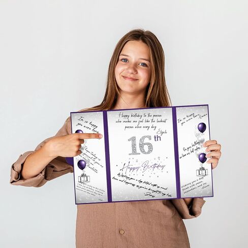 Crenics Sweet 16 زينة عيد الميلاد، بديل كتاب ضيف عيد الميلاد السادس عشر الإبداعي، كتاب توقيع عيد الميلاد السادس عشر باللونين الأرجواني والفضي، مقاس 12 بوصة × 18 بوصة، هدايا رائعة لعيد الميلاد بعمر 16 عامًا للفتيات in Kuwait