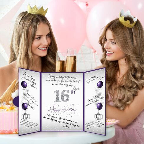 Crenics Sweet 16 زينة عيد الميلاد، بديل كتاب ضيف عيد الميلاد السادس عشر الإبداعي، كتاب توقيع عيد الميلاد السادس عشر باللونين الأرجواني والفضي، مقاس 12 بوصة × 18 بوصة، هدايا رائعة لعيد الميلاد بعمر 16 عامًا للفتيات in Kuwait