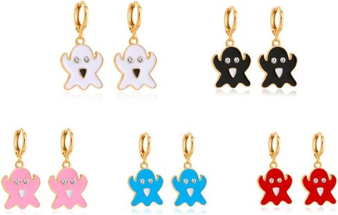 4/5/6 Pairs Cute Small Hoop Earrings Set Colorful Y2k Enamel Earring Yin Yang Heart Flowers Charm Weird Dangle Hoops Trendy Gold Hypoallergenic Aesthetic Earrings Pack for Women Girls in Saudi Arabia