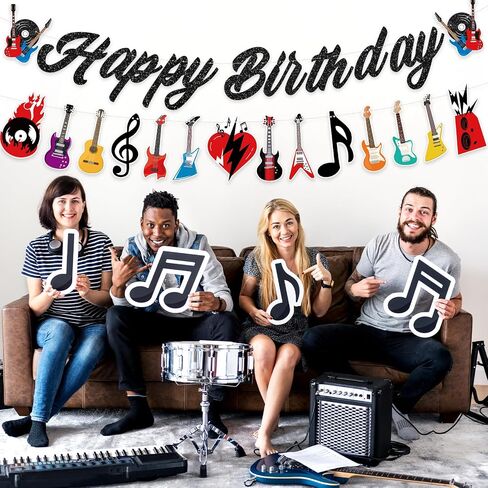 Guitar Birthday Party Supplies Banners, Music Note Guitar Party Banners Guitar Banners For Rock Guitar Baby Shower Supplies. in Saudi Arabia