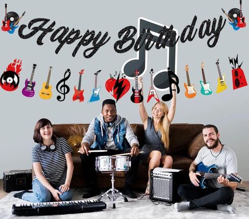 Guitar Birthday Party Supplies Banners, Music Note Guitar Party Banners Guitar Banners For Rock Guitar Baby Shower Supplies. in Saudi Arabia