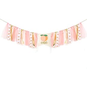 Peach Theme Baby Birthday Banner-1st Birthday High Chair Banner Peach Theme Party，One Sweet Peach Birthday Decorations, Crush Cake Photo Props Background