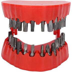 Denture Drill Bit Holder Teeth Model Shaped Full Opening Screwdriver Bit Organizing Holder with 28 Drill Bits (Red)