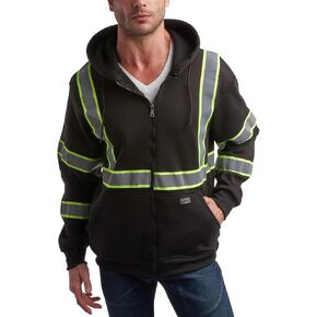 Bass Creek Outfitters Men's Safety Sweatshirt - ANSI/ISEA Class 3 High Visibility Reflective 2-Tone Fleece Zip Hoodie (M-XXL)