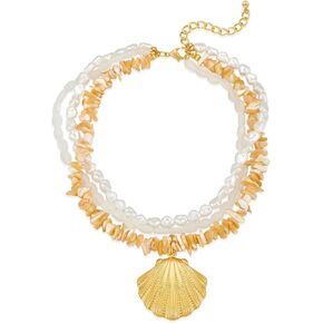 Boho Shell Necklaces for Women White Puka Chip Shell Necklaces Summer Bead Necklace Ocean Necklace