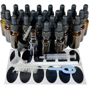 24Pack 1/2oz (15ml) Round Drip Tip Glass Eye Droppers. Essential Oil Glass Bottle. For Lab Bottles (Amber)