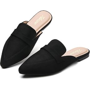Tilocow Slip On Mules for Women Open Back Closed Pointed Toe Flats Womens Business Work Shoes Flavor Slides